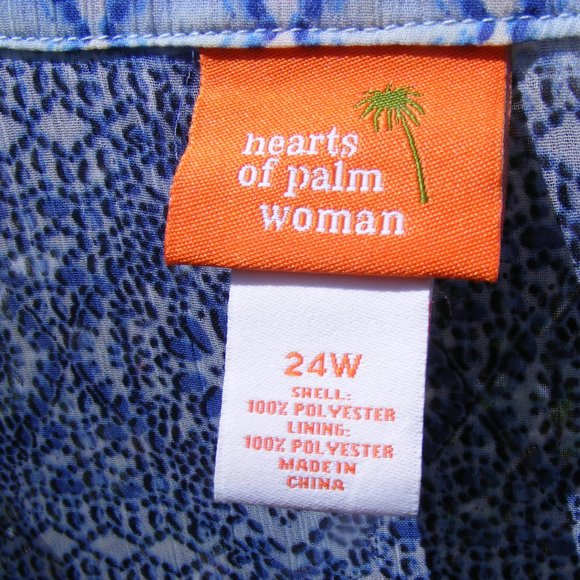 hearts of palm Tops Ladies 24w Blue Sheer Geometric Blouse Top By
